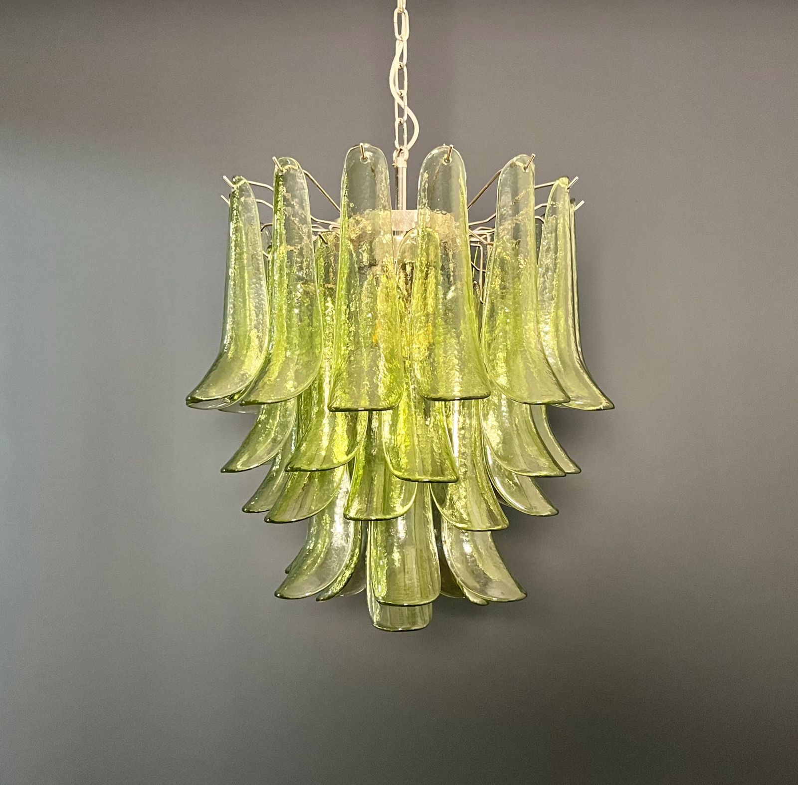 Italian Vintage Murano Chandelier   Mazzega   41 Green Glass Petals