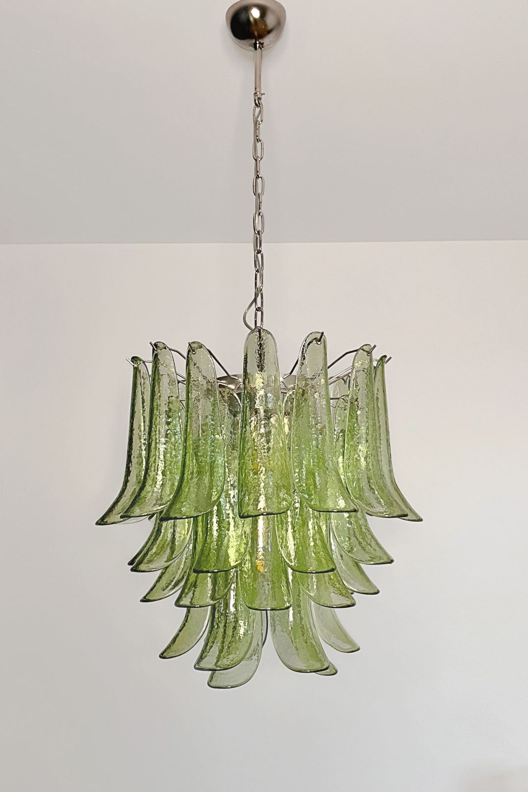 photo for sale Italian Vintage Murano Chandelier   Mazzega   41 Green Glass Petals