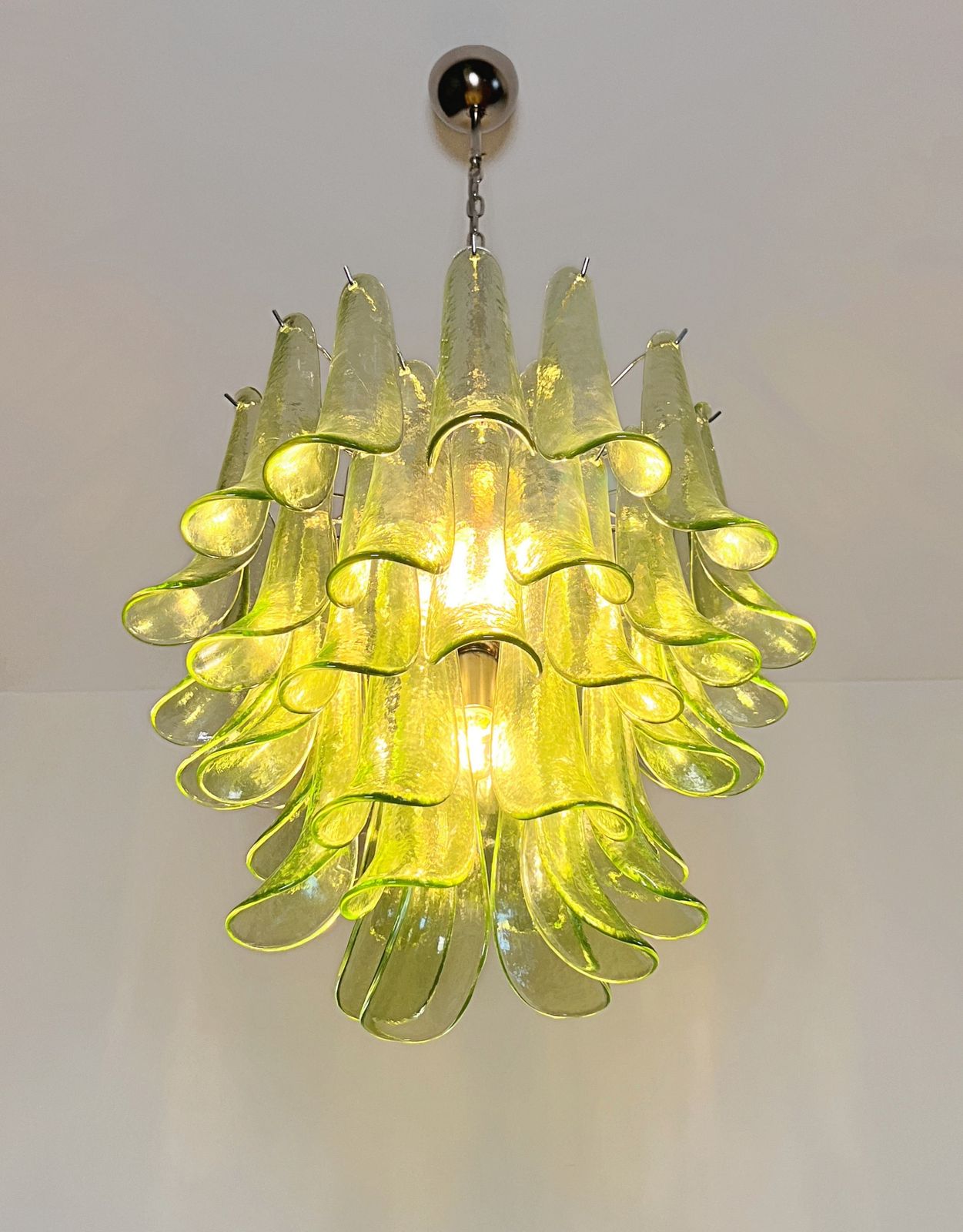 Lighting Italian Vintage Murano Chandelier   Mazzega   41 Green Glass Petals photo