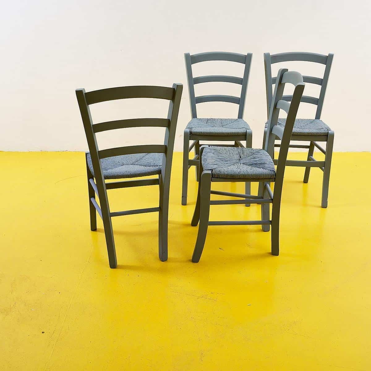 Rustic Wooden Chairs With Straw Seat, Dove Grey, 4 Pieces photo Furniture