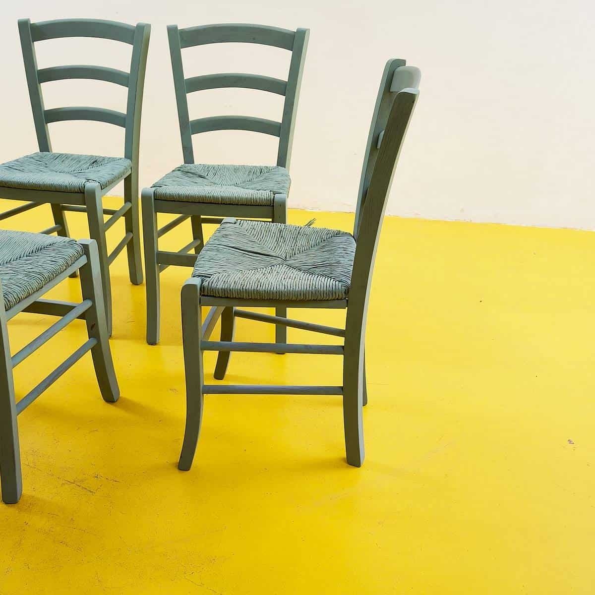 Rustic Wooden Chairs With Straw Seat, Dove Grey, 4 Pieces photo buy