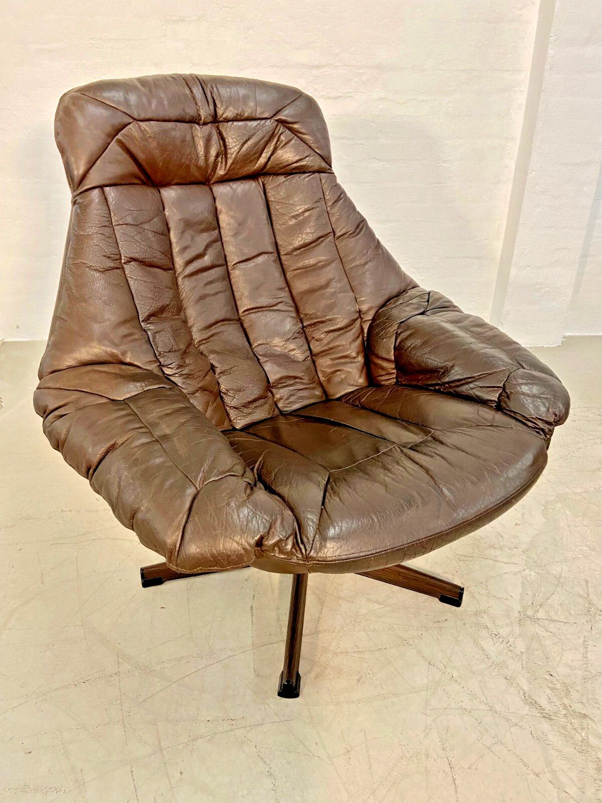 Vintage Danish Mid Century Leather Swivel Egg Chair  By Bramin 1960,S photo for sale