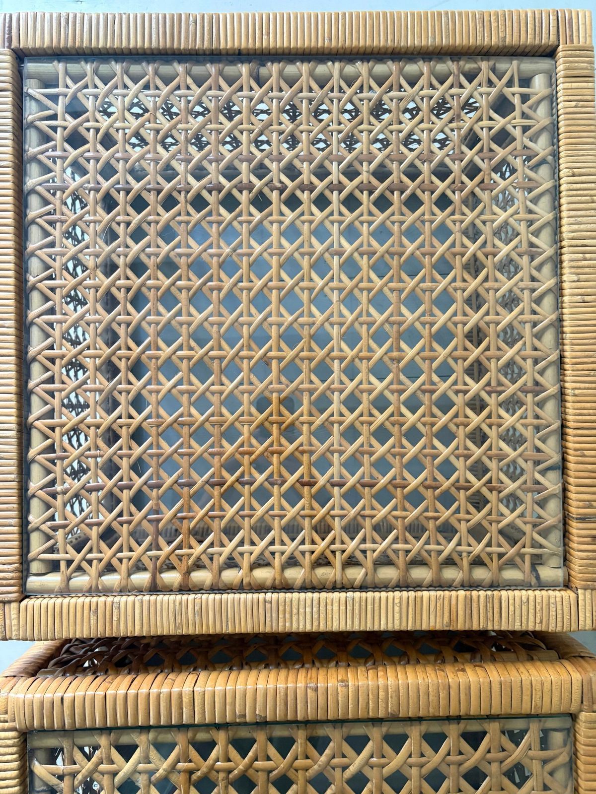Furniture Rattan And Glass Cube Coffee Table Mid Century C.1960 photo