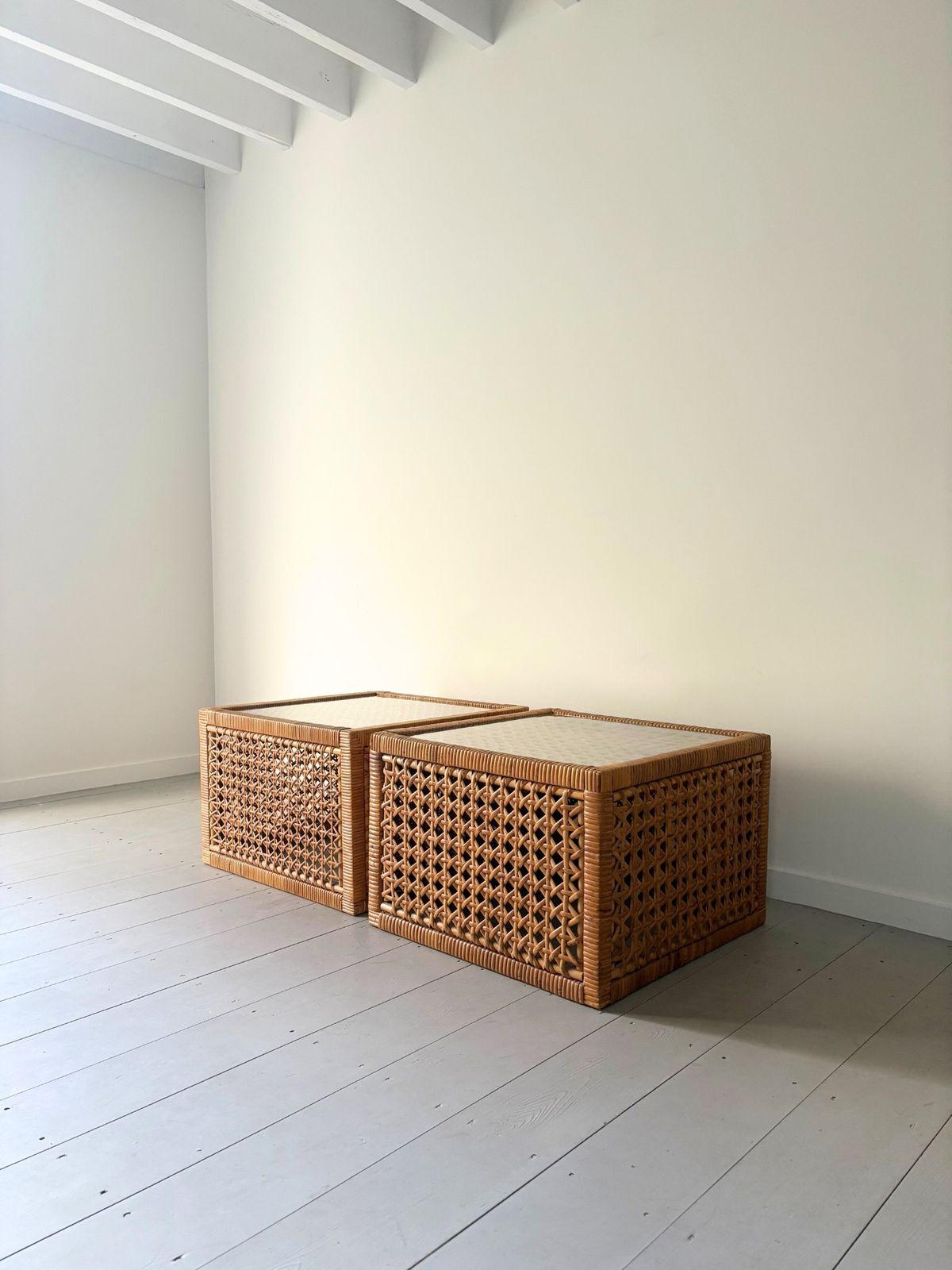Rattan And Glass Cube Coffee Table Mid Century C.1960 photo furniture