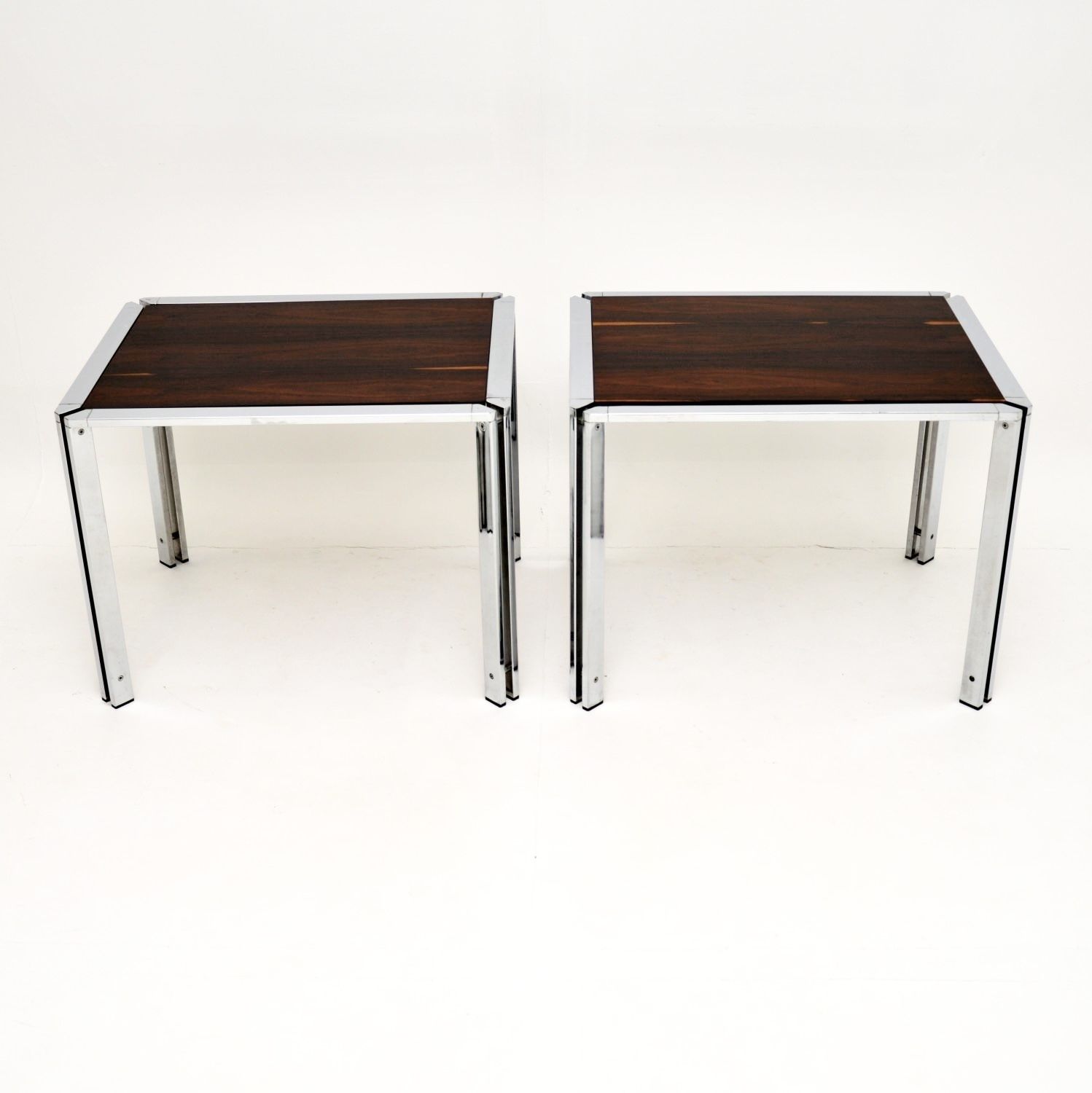 Pair Of Vintage Italian Rosewood And Chrome Side Tables photo Furniture