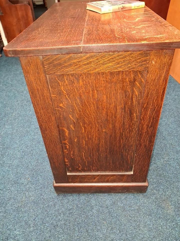 photo buy Antique Oak Childs Writing Desk With Knee Hole On Casters Lots Of Patina
