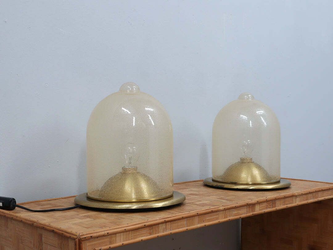 Pair Of La Murrina 1970s Dome Lamps Pulegoso Glass & Gilded Brass photo 1650.0