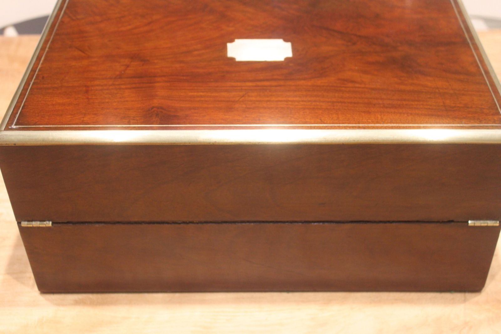 Victorian Walnut And Brass Bound Writing Slope With Secret Drawers photo for sale