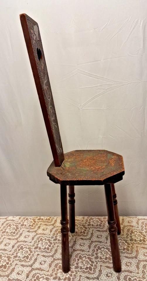 Antique Traditional Welsh Oak Spinning Chair With Intricate Leaf Carving photo furniture