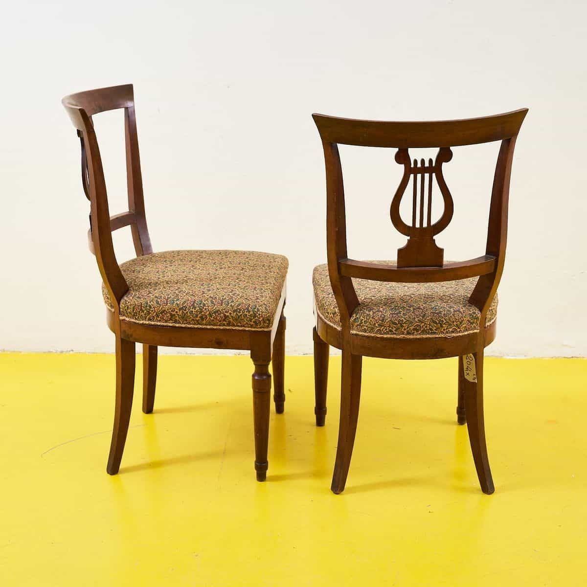 Antique Pair Of Wooden Chairs With Lyre Shaped Backs photo vintage