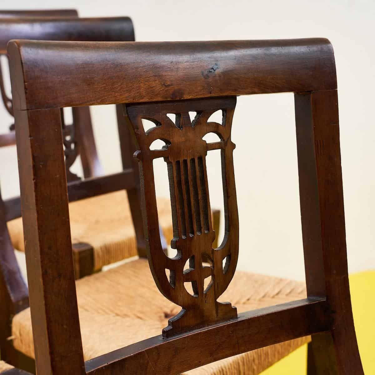 Antique Empire Wooden Chairs With Straw Seats, 6 Pieces photo for sale