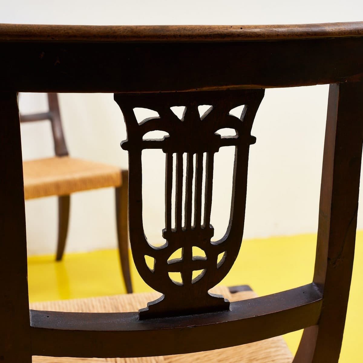 Antique Empire Wooden Chairs With Straw Seats, 6 Pieces photo vinterior