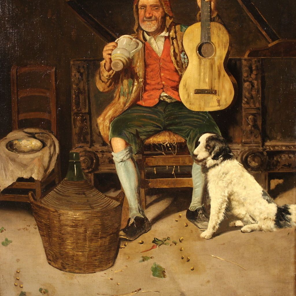 Antique Italian Genre Scene Painting From The 19th Century photo 2200.0