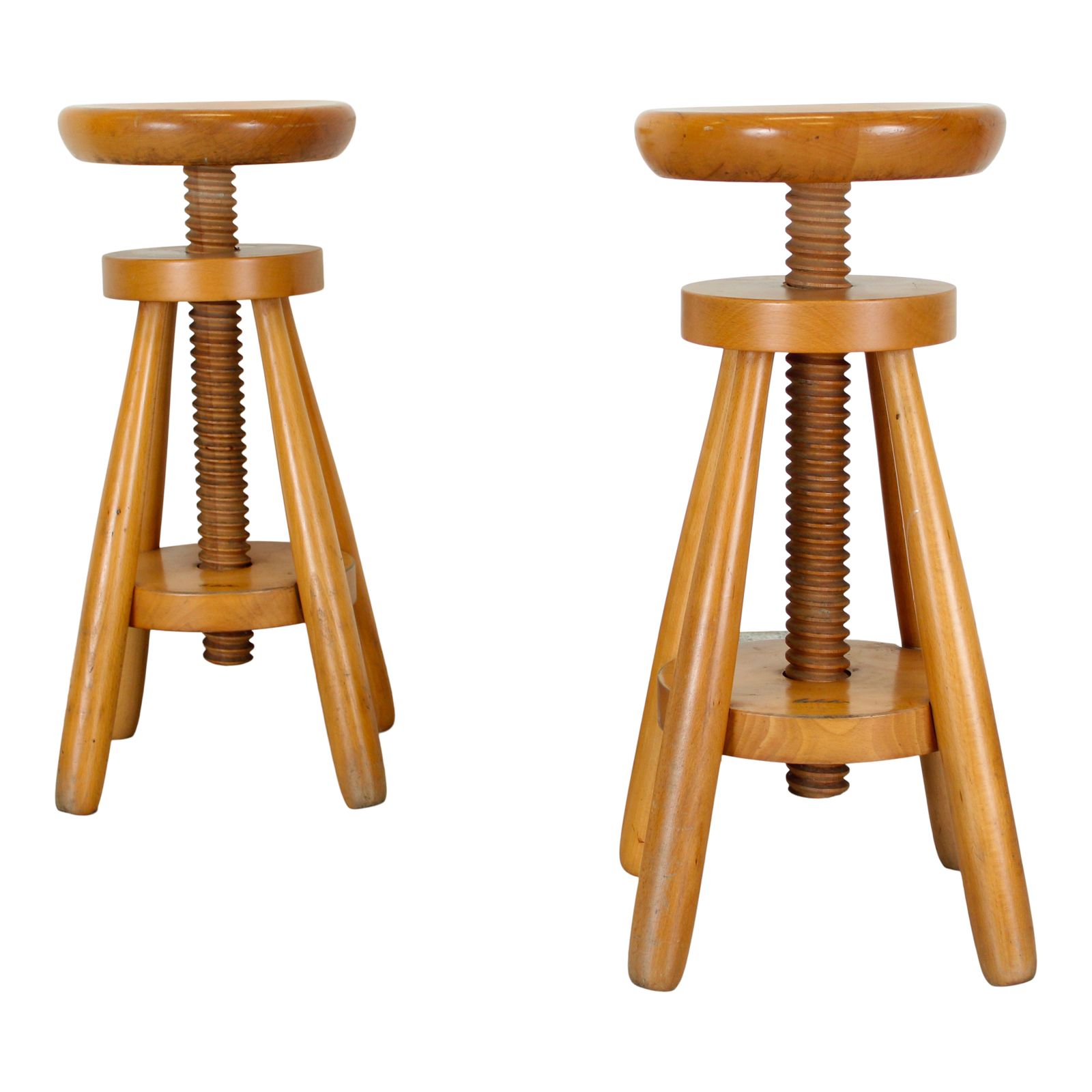 Pair Of Mid Century Modern Italian Fir Swivel Stools, 1960s, In The Style Of Charlotte Perriand photo furniture