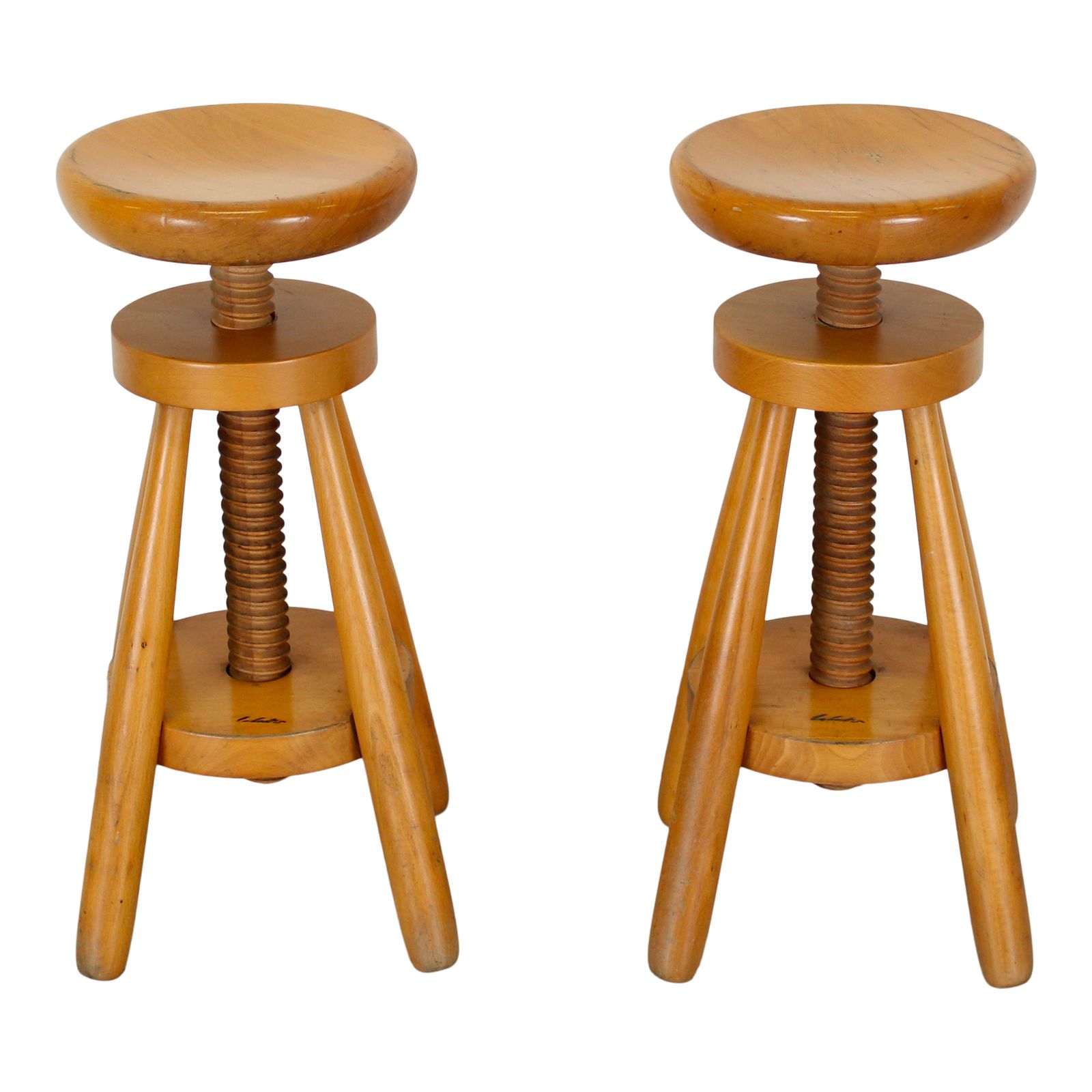 Pair Of Mid Century Modern Italian Fir Swivel Stools, 1960s, In The Style Of Charlotte Perriand photo Furniture