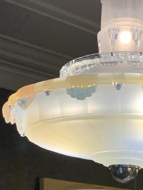 Art Deco Cascade Opalescent Frosted Glass Chandelier By Jean Gauthier For Ezan, 1930s photo vintage