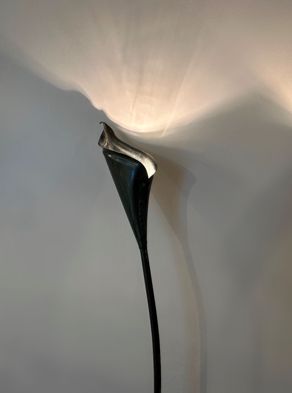 Pair Of Spanish Bronze Lilly Shaped Lamps With Stone Bases, 1980 photo Lighting