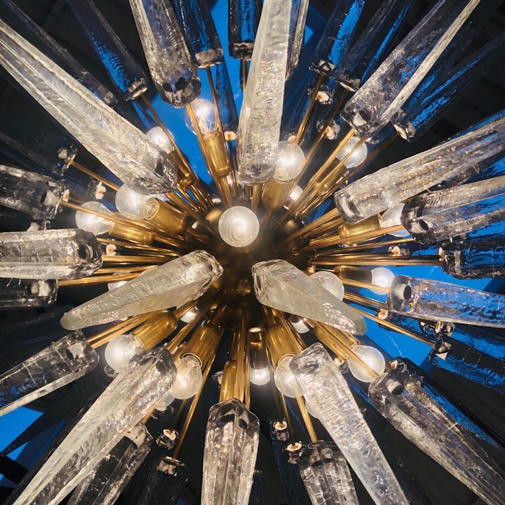 Mid Century Modern Sputnik Murano Glass And Brass Italian Chandelier photo vinterior