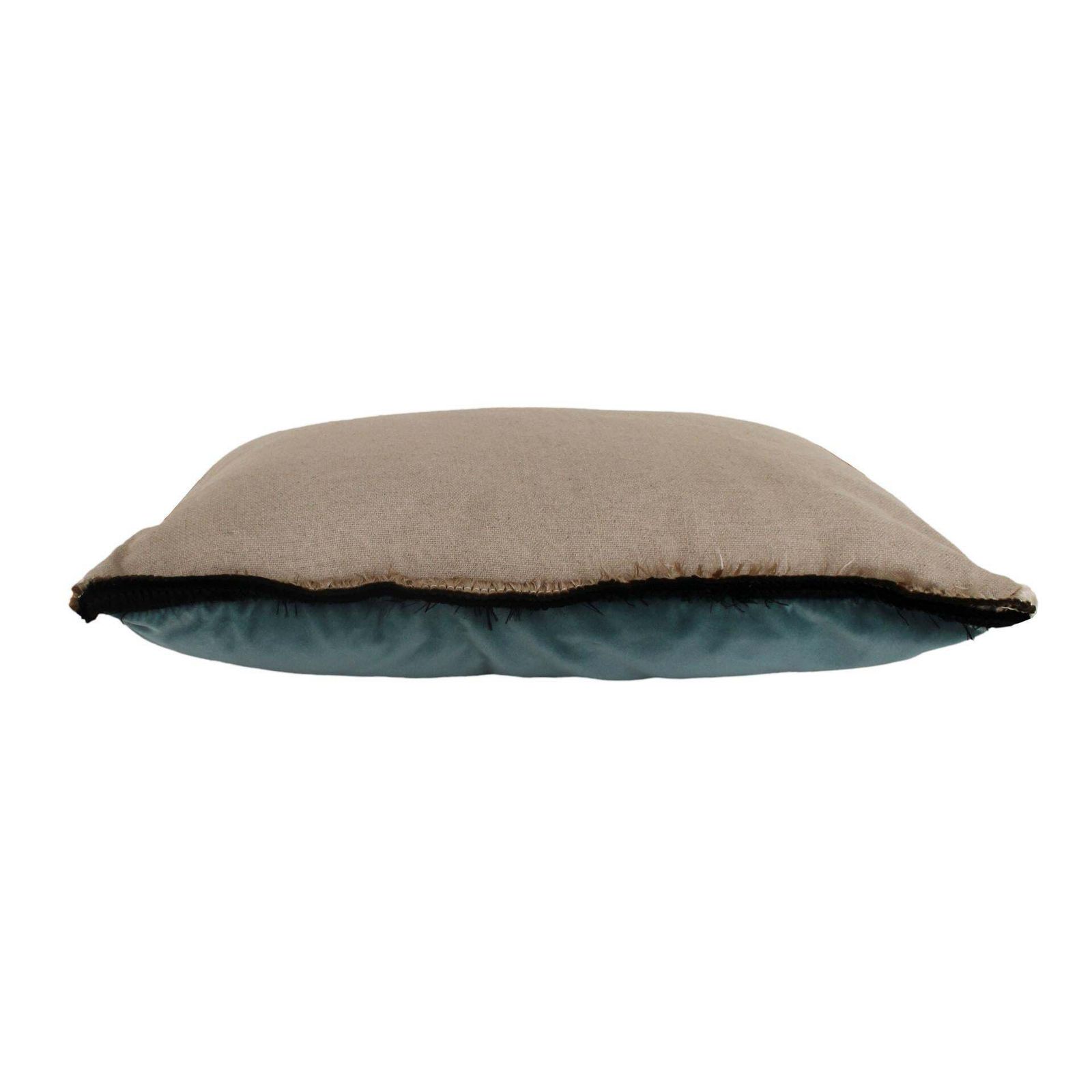 Turquoise Velvet Cushion In Cotton With Double Tinsel Trim And Linen Back photo for sale