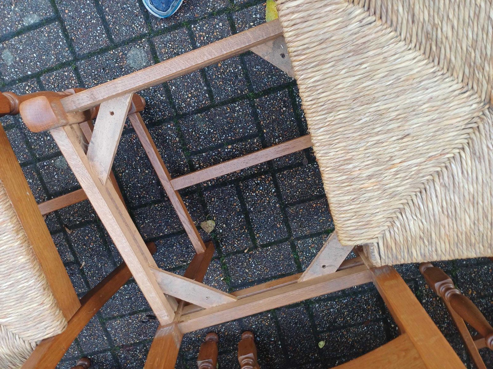 photo for sale Set Of Six Vintage Country Kitchen Ladder Back Chairs With Rush Seats, Solid Oak Kitchen Or Dining Very Solid Free Hand Delivery