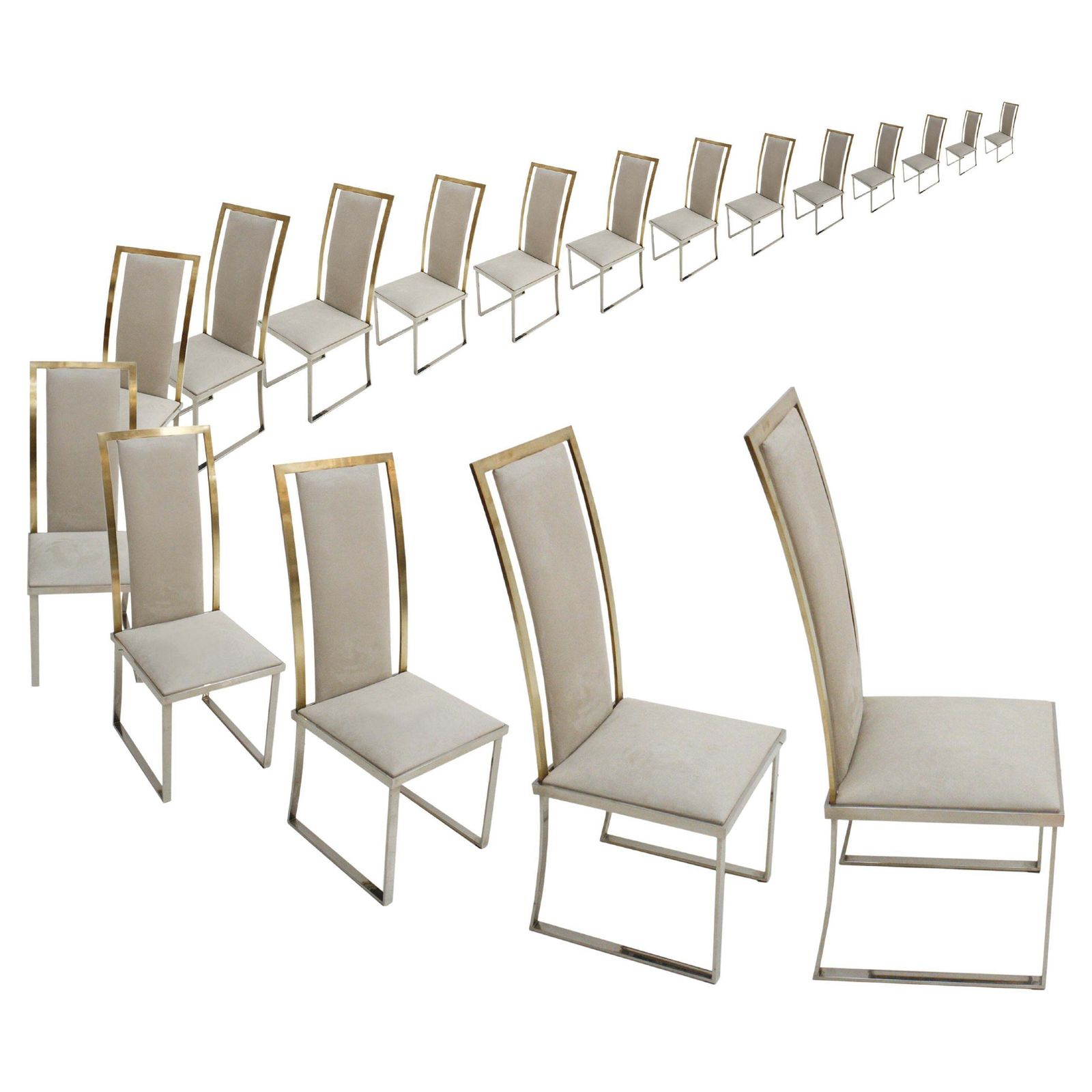 Michel Mangematin Mid Century Modern Eight Steel And Brass French Chairs