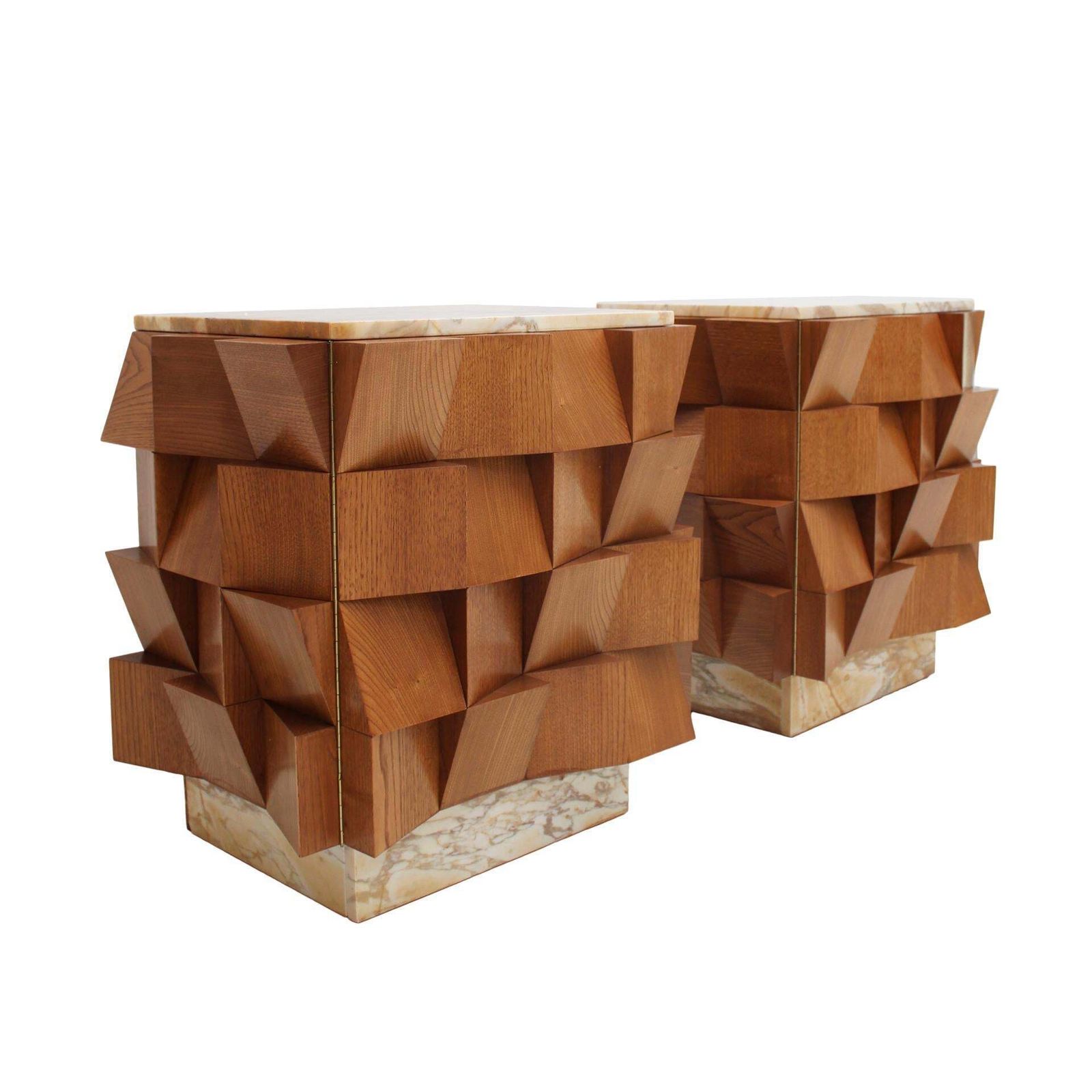 L.A. Studio Pair Of Birch Wood And Siena Marble Stone Italian Side/Night Tables photo furniture
