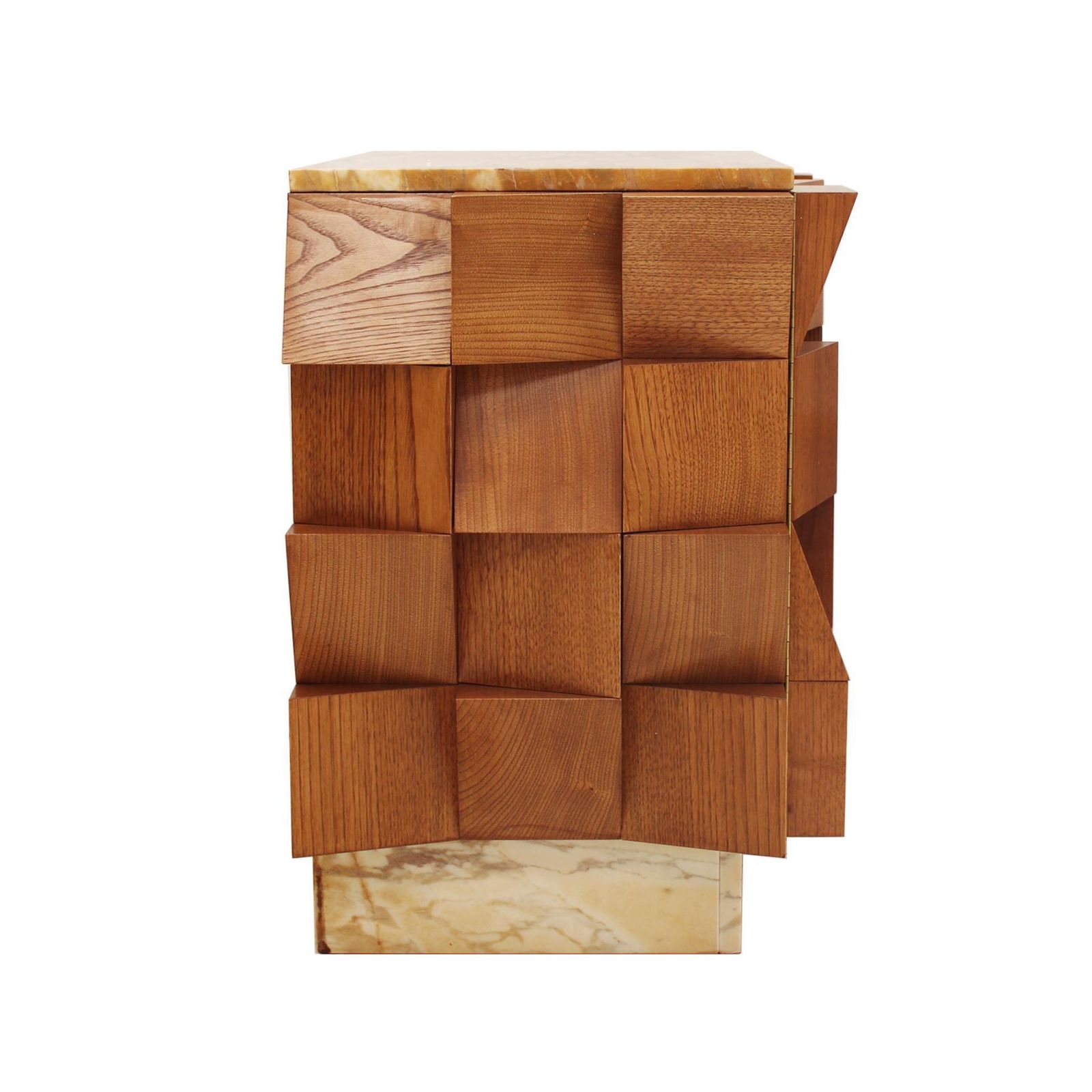 L.A. Studio Pair Of Birch Wood And Siena Marble Stone Italian Side/Night Tables photo Furniture