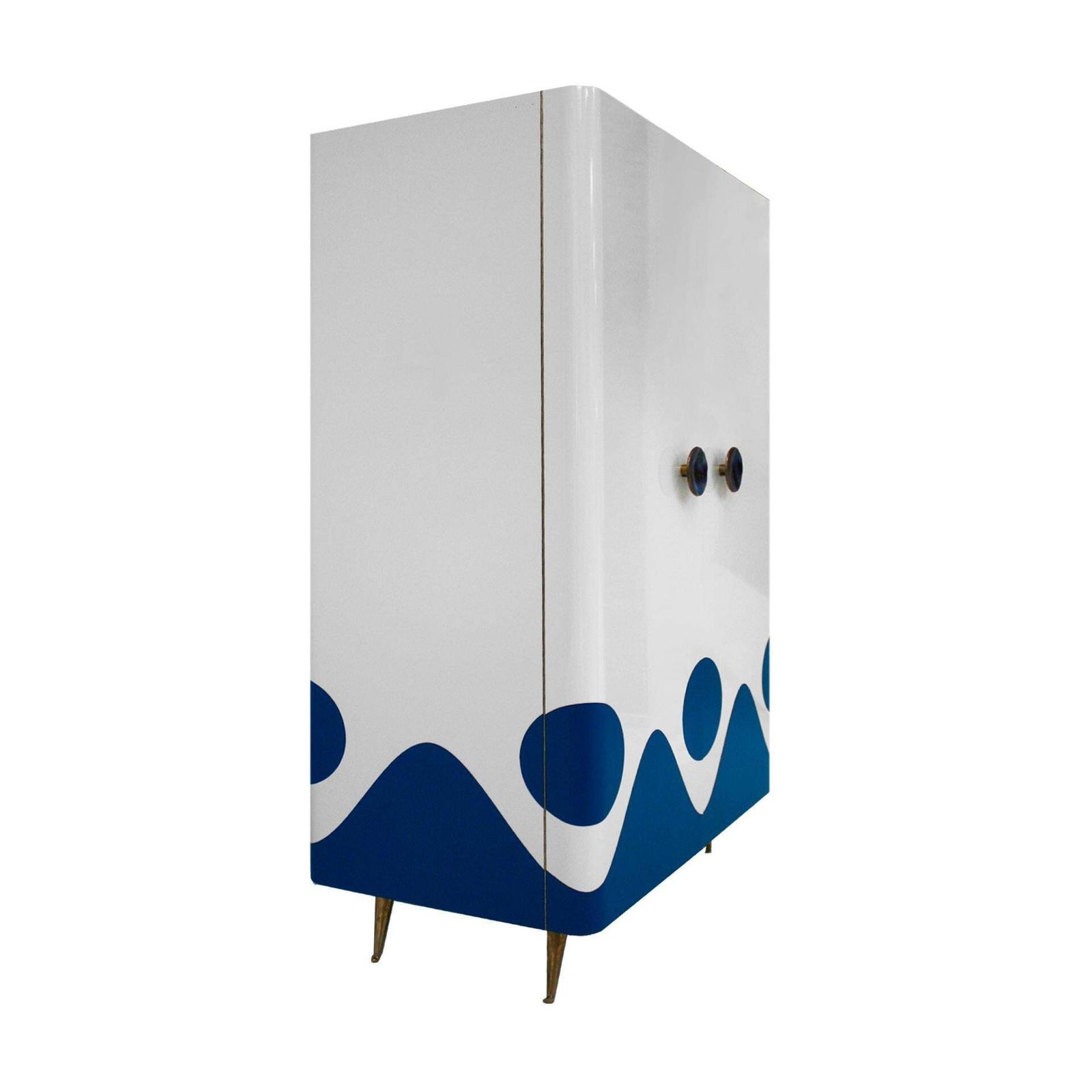 L.A. Studio Lacquered White Wood Paolo De Poli Handles Italian Drinks Cabinet photo for sale