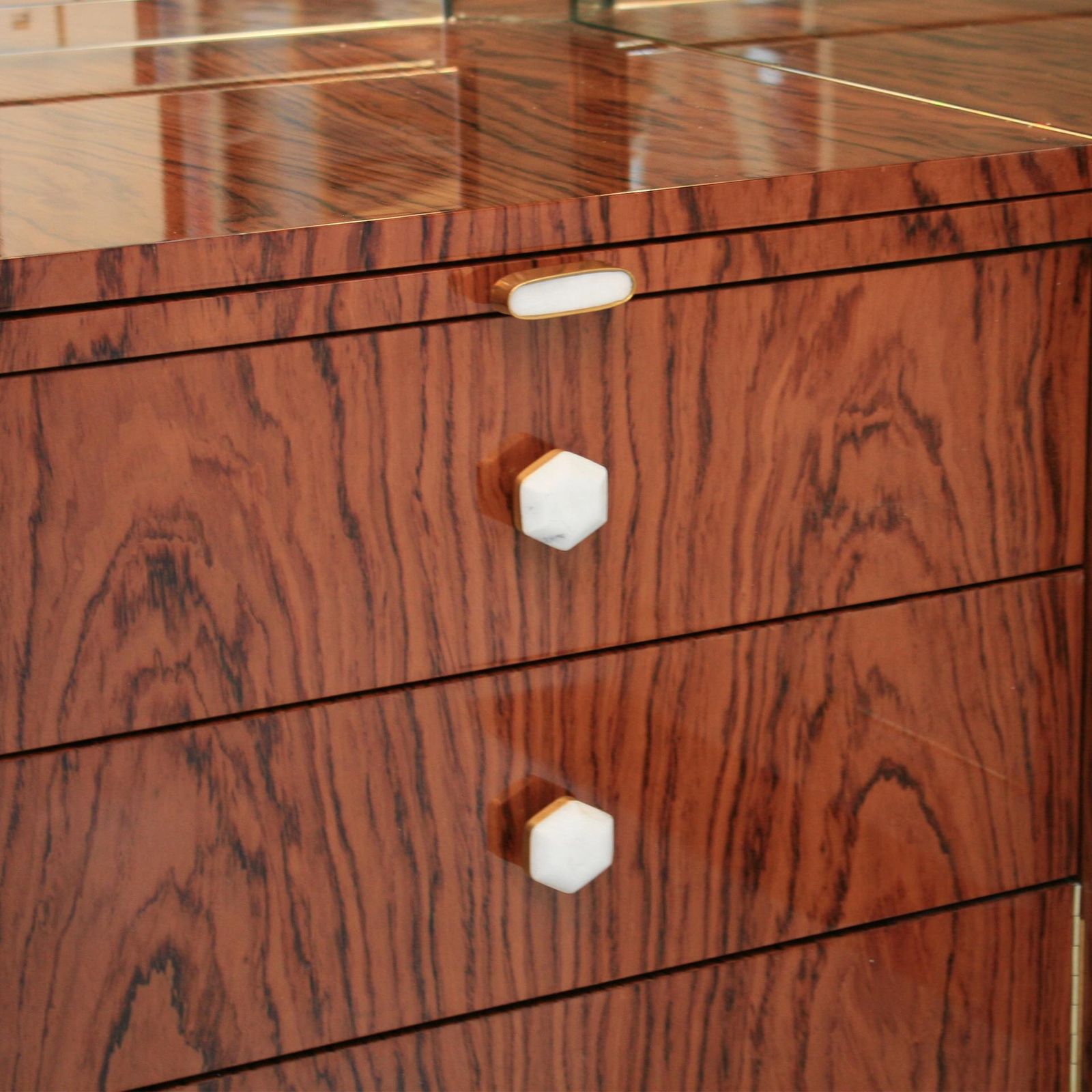 photo for sale L.A. Studio Lacquered White Wood Paolo De Poli Handles Italian Drinks Cabinet