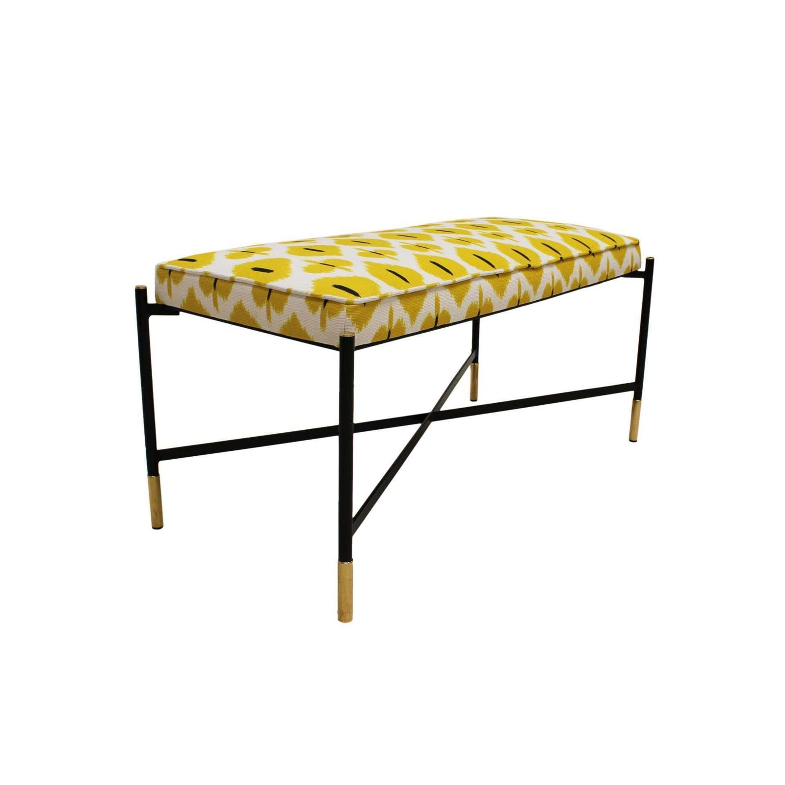 Italian Vintage Footstool, 1970s. Black Lacquered Iron And Brass Details photo Furniture