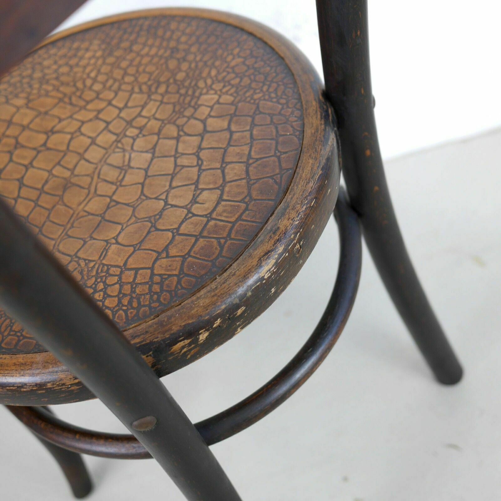 photo vinterior Antique Crocodile Bentwood Embossed Chair Fischel Model 255 Thonet #102679