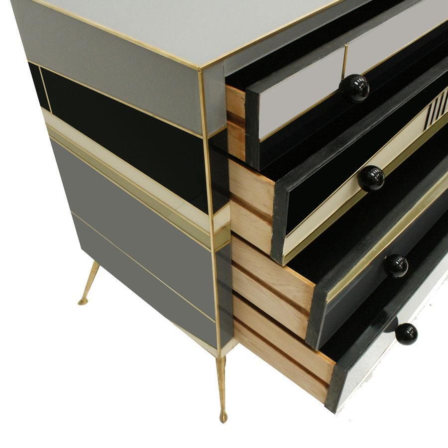 Midcentury Style Wood Colored Glass And Brass Italian Commode By L.A. Studio photo Furniture