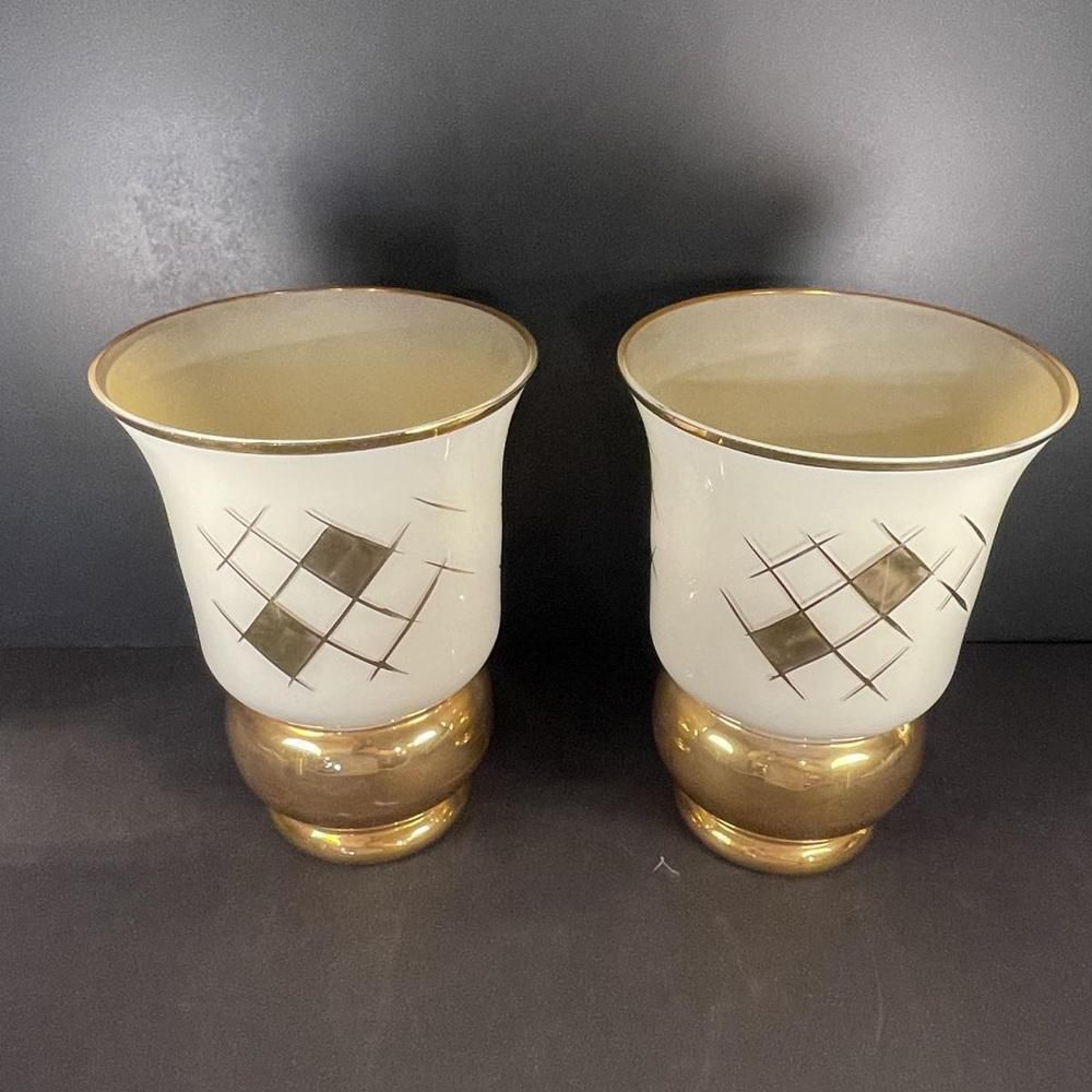 Art Deco Gouden Zandgestraald Glazen Vazen Van Verreries De Laeken, 1935, Set Van 2 photo 474.0