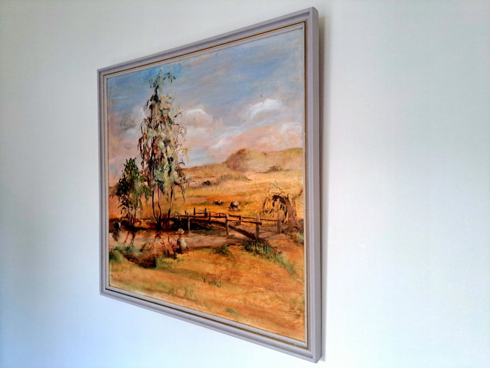 Vintage Oil Painting Of A Boy Fishing In A Rural Landscape photo Art