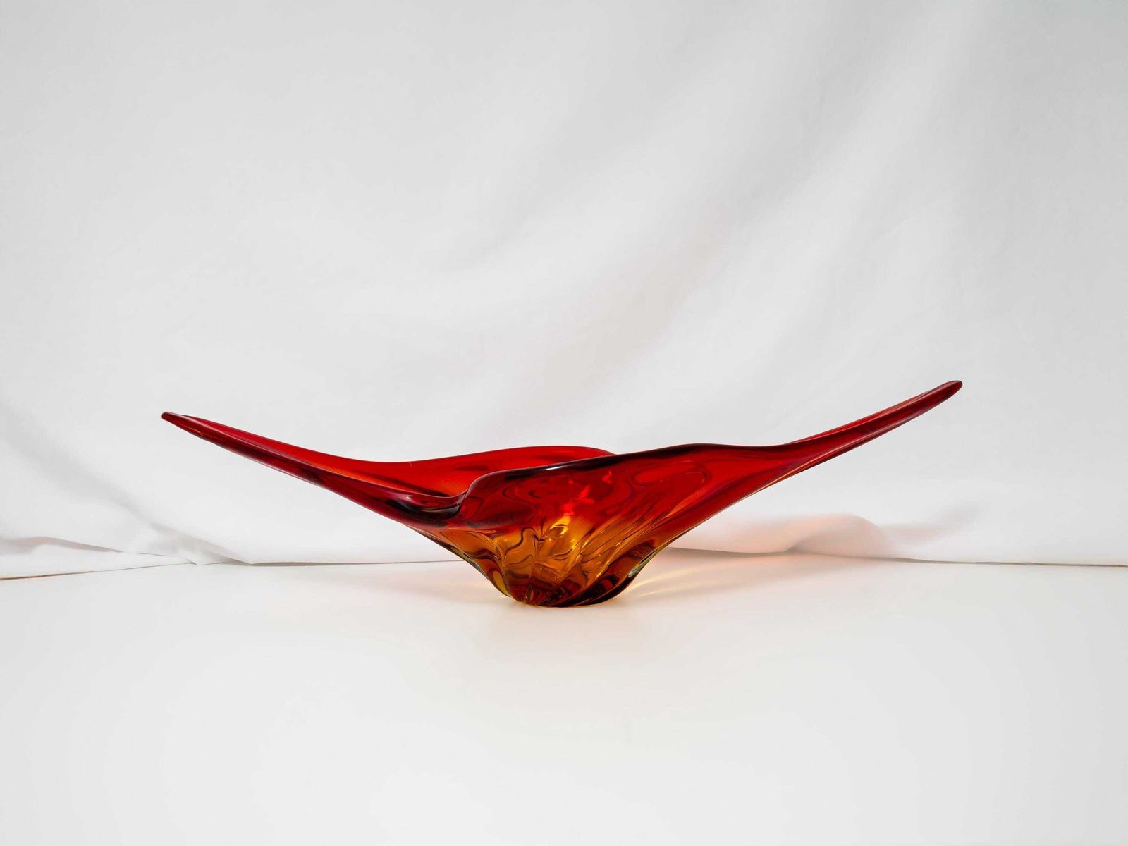 Red Yellow Murano Italian Vintage Mid Century Art Glass Dish Centrepiece 1960s photo furniture