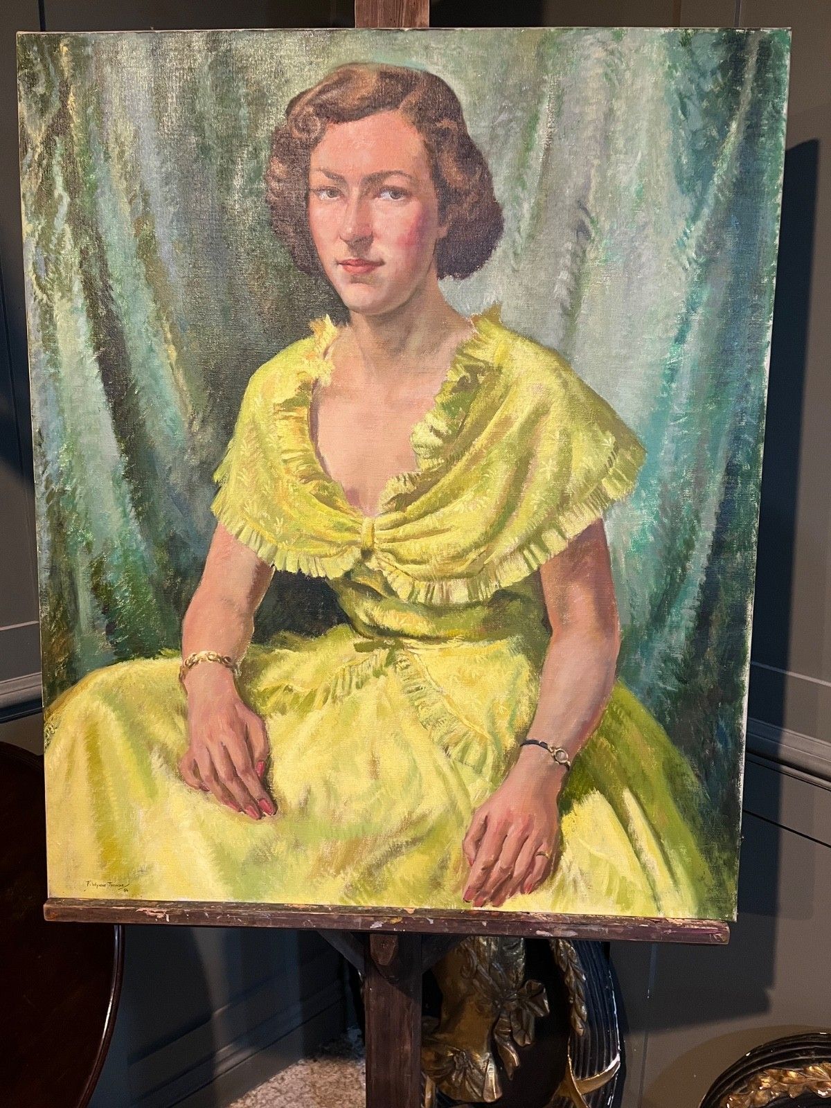 Large Portrait Oil On Canvas By Francis Wynne Thomas Seated Female Dated 1954 photo Art