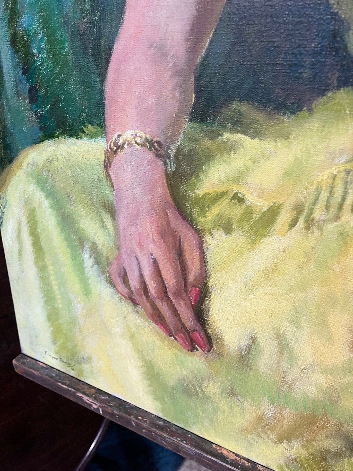 Large Portrait Oil On Canvas By Francis Wynne Thomas Seated Female Dated 1954 photo vintage