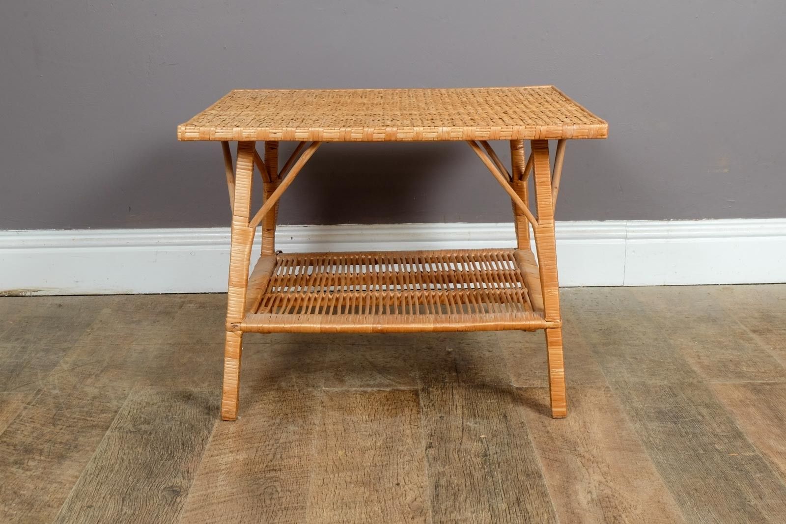 Vintage Retro Bamboo Wicker Side End Table photo furniture