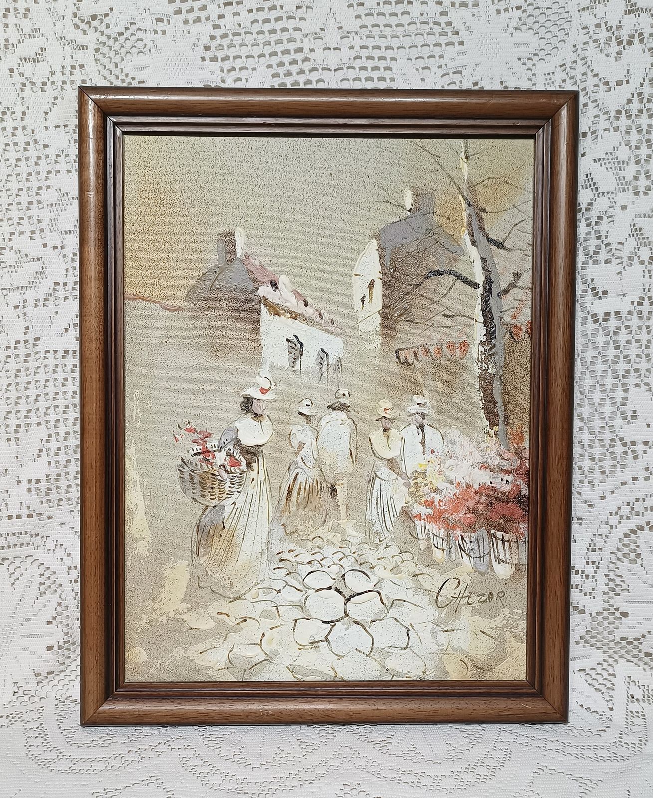 Boris Chezar Oil And Sand Painting Parisian Flower Market Impasto On Stretched Canvas.