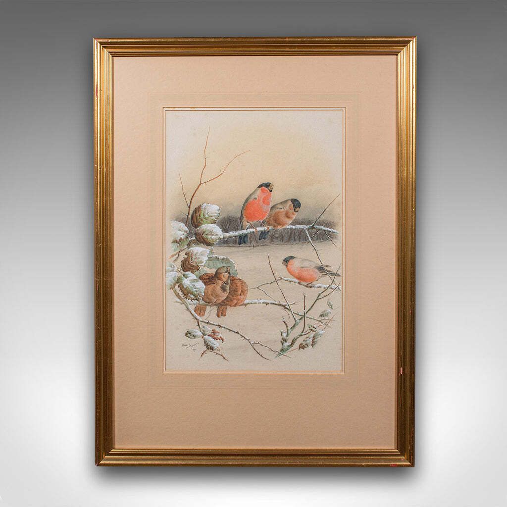 Antique Watercolour Finch Painting, English School, Art, Harry Bright, Victorian photo furniture