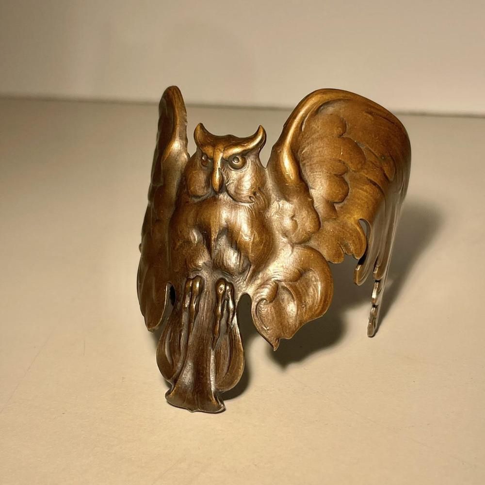 photo for sale Art Nouveau Bracelet Owl With Spread Wings Bronze With Copper Patina