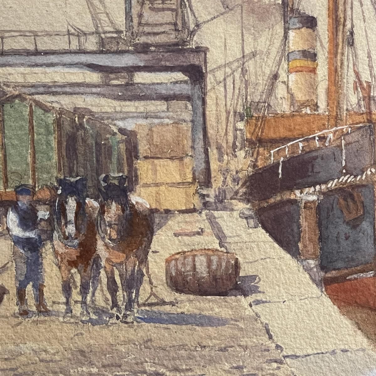 Emile Lhernault, Dock In Brussels, Aquarel, Jaren 1910 photo 500.0