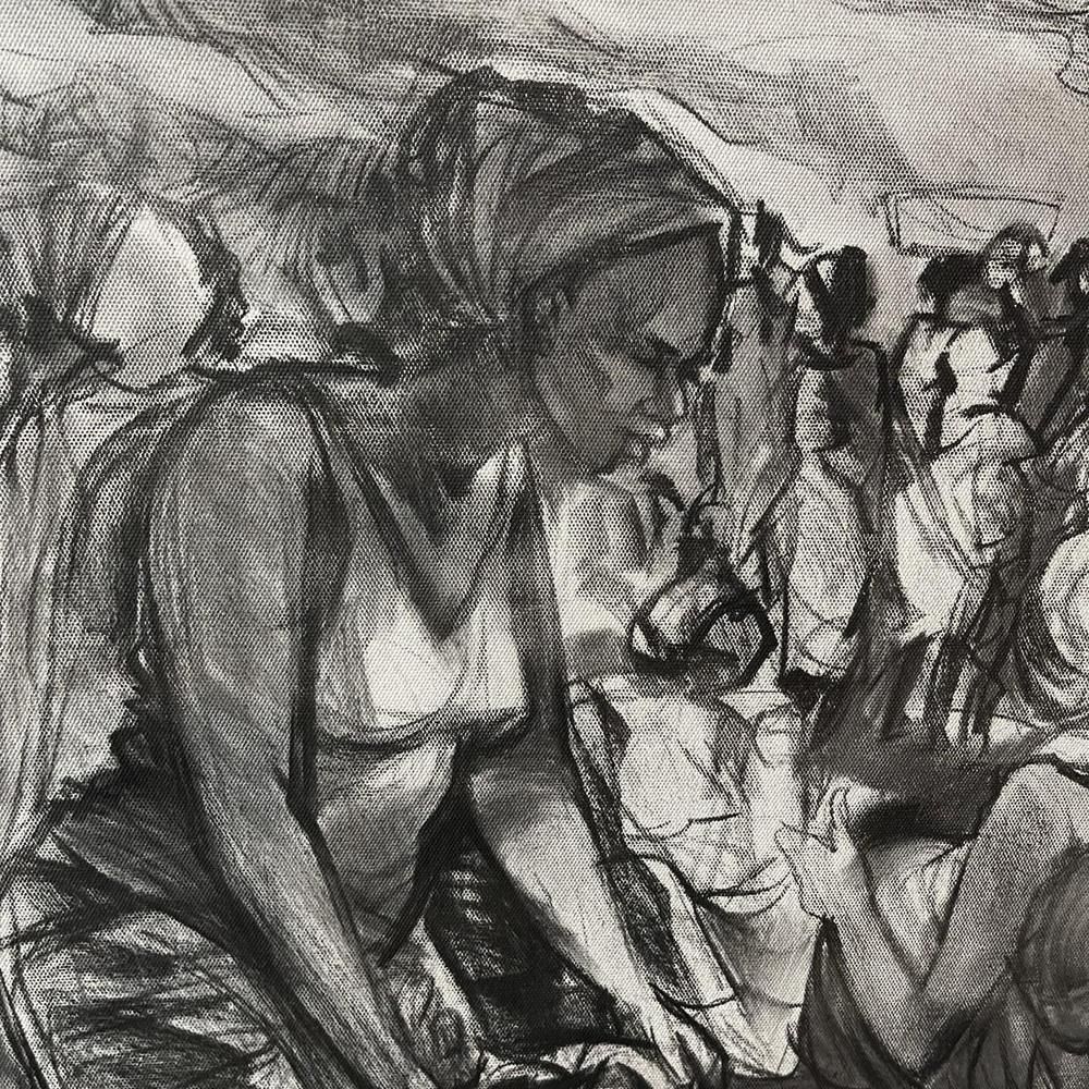 Denis Matemo, Market Scene, Charcoal On Canvas, 2016 photo vintage