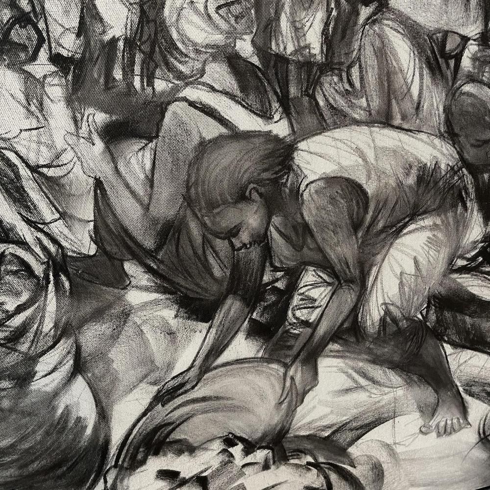 photo for sale Denis Matemo, Market Scene, Charcoal On Canvas, 2016