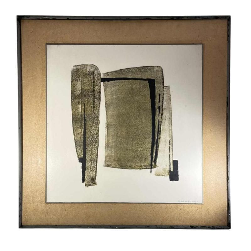 photo vintage Georges (Géo) De Vlamynck, Abstracte Compositie, Olie Op Paneel, Jaren 1960