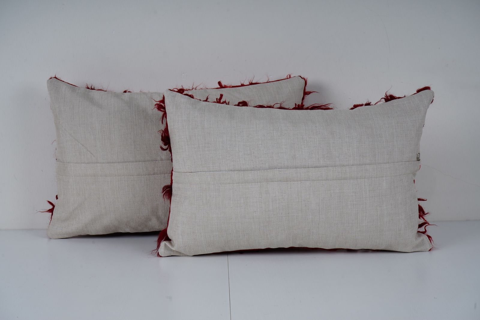 Handwoven Turkish Shaggy Pillow Cover, Vintage Woolen Rug Decor photo for sale