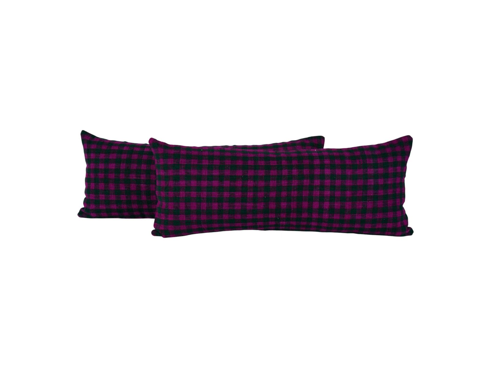 Handmade Turkish Rug Pillow Covers: Vintage Checkered Lumbar Cushions (Set Of Two)