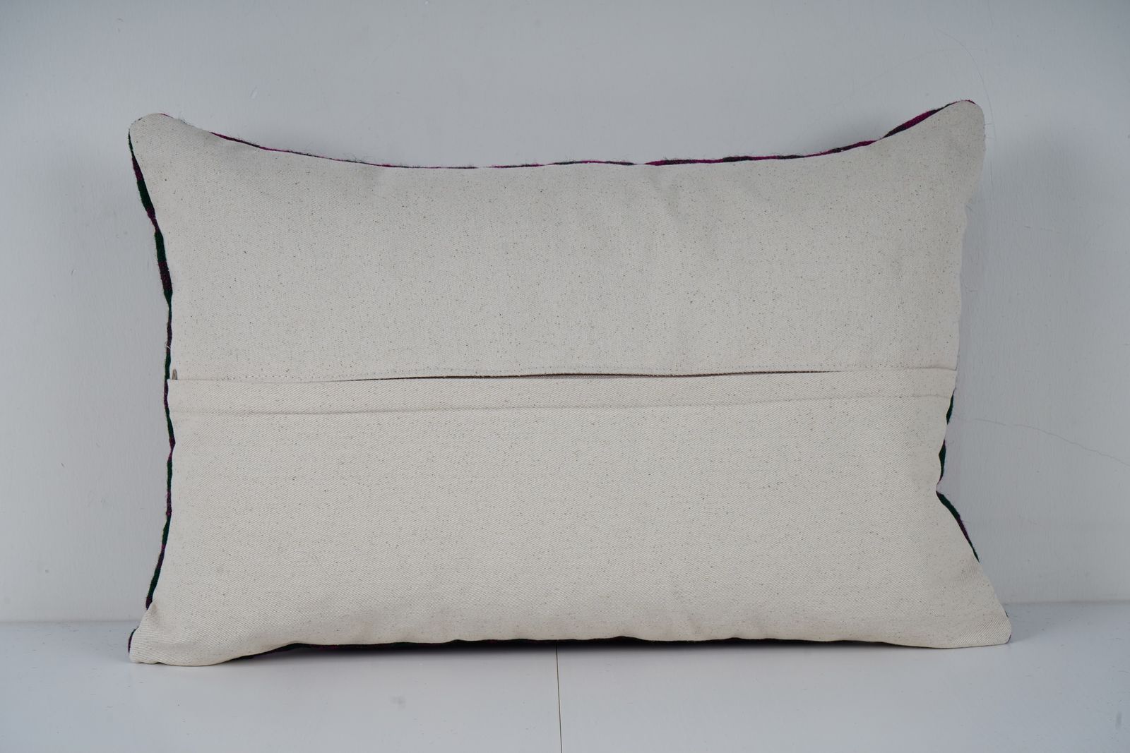 Handwoven Turkish Kilim Lumbar Pillow Cover, Purple Green Check Pattern photo Textiles