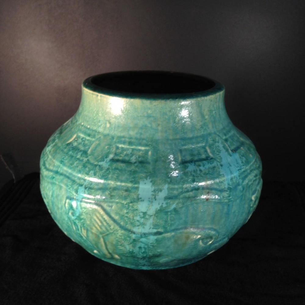 Art Deco Lions Vase In Bouffioulx Sandstone By Roger Guerin, 1930s photo for sale