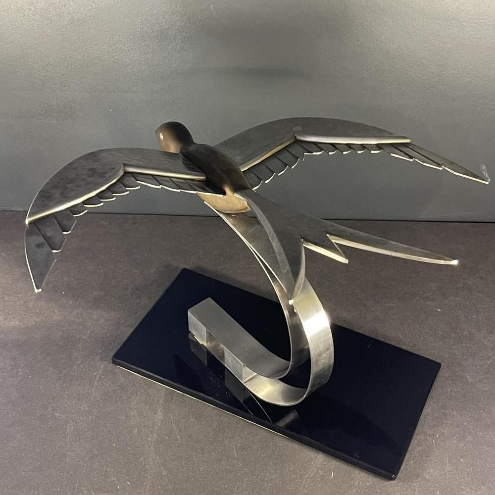 Art Deco Metal Sculpture Of Bird, 1930s photo vintage